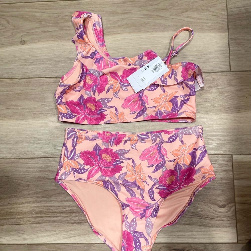 Old Navy Pink and Purple Bikini with Floral Design